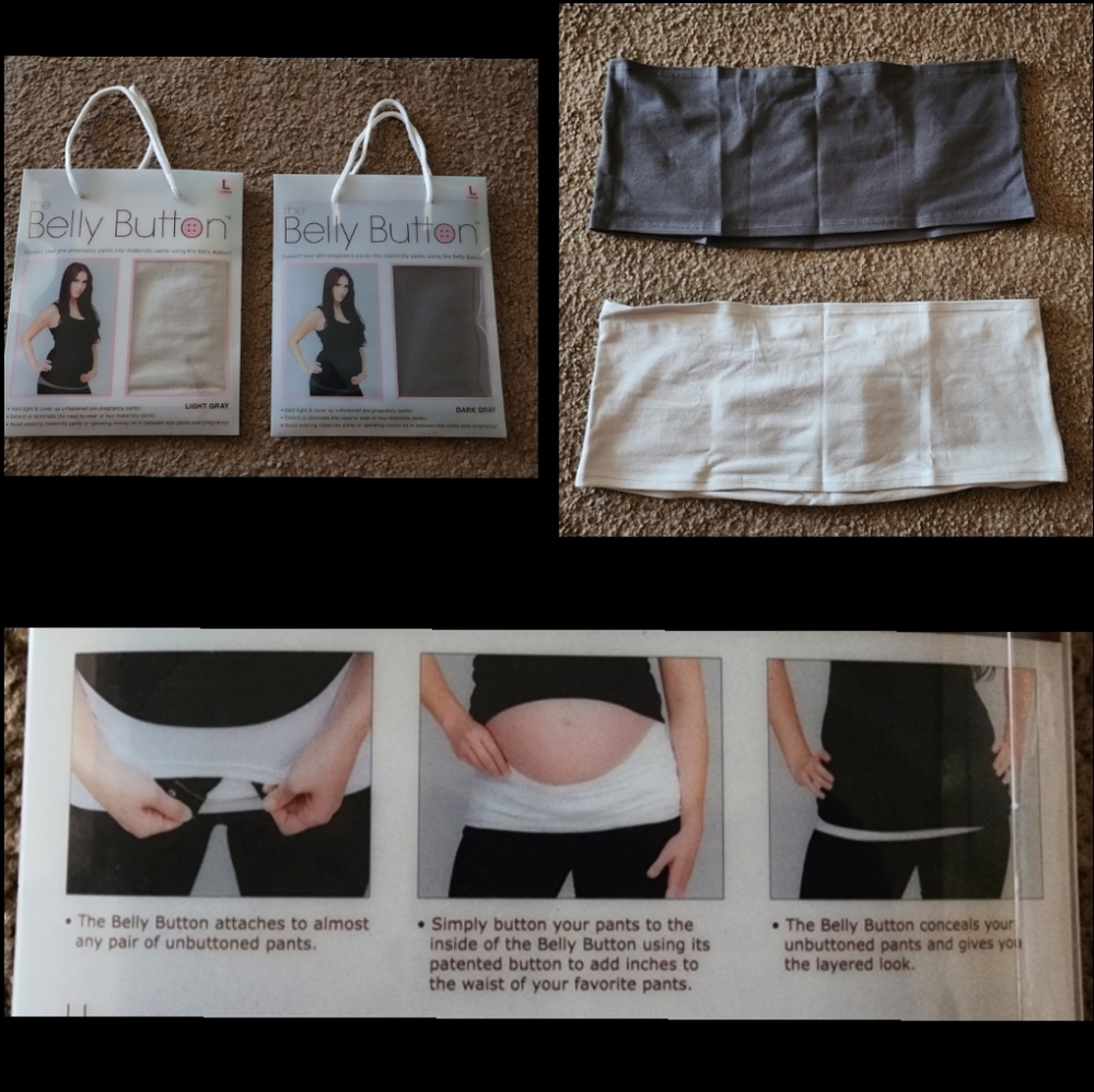 2 The Belly Button maternity pregnancy stretch knit band light & dark gray LARGE